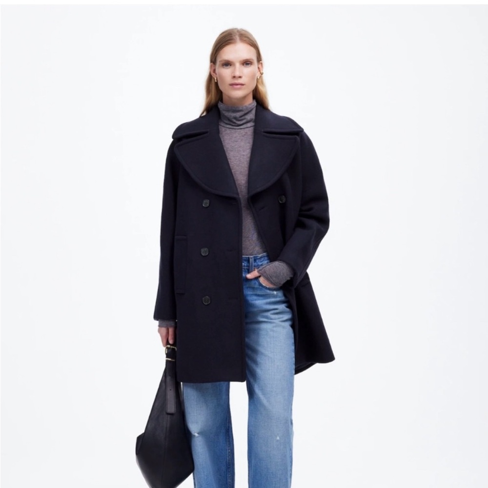 NWT Madewell Oversized-Collar Peacoat in Insuluxe Fabric - Deep Navy XS - S - M